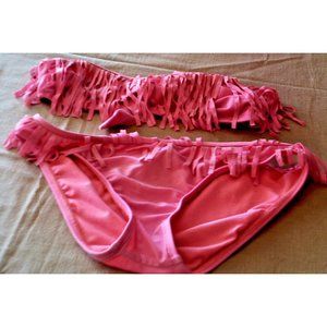 Bikini Swimsuit 2pc by Candie's Fringe Hot Pink Size Top XS Bottom M